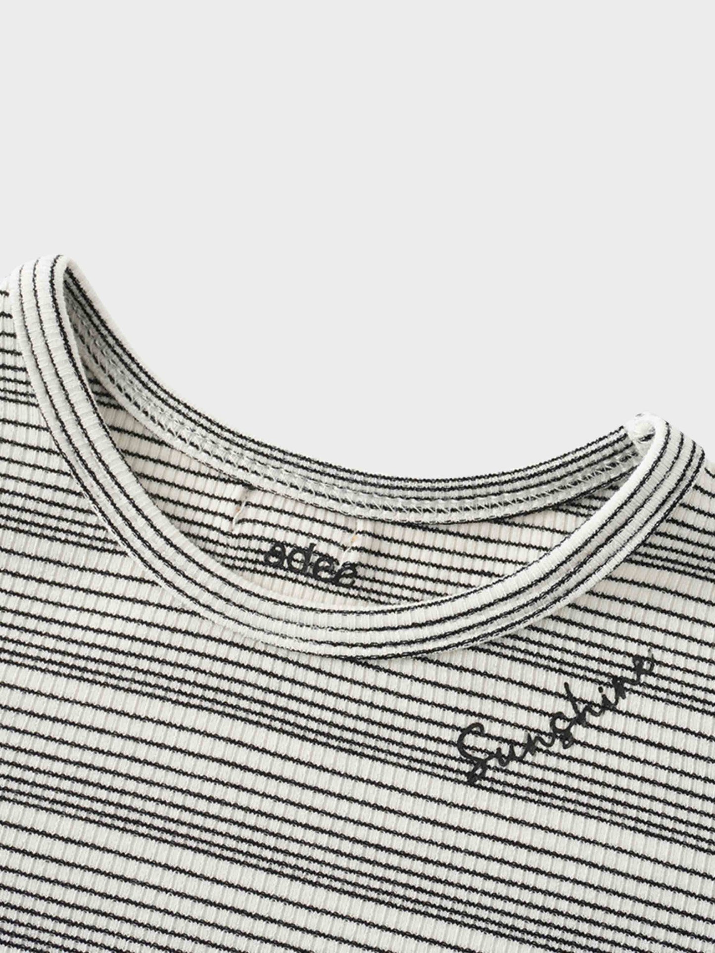 Black Striped  Fitted 3/4 Sleeve T-Shirt