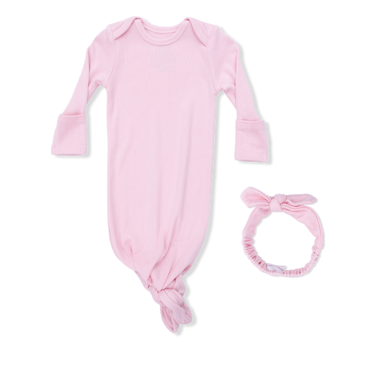 Solid Romance Rose Rib - Knotted Gown and Headband