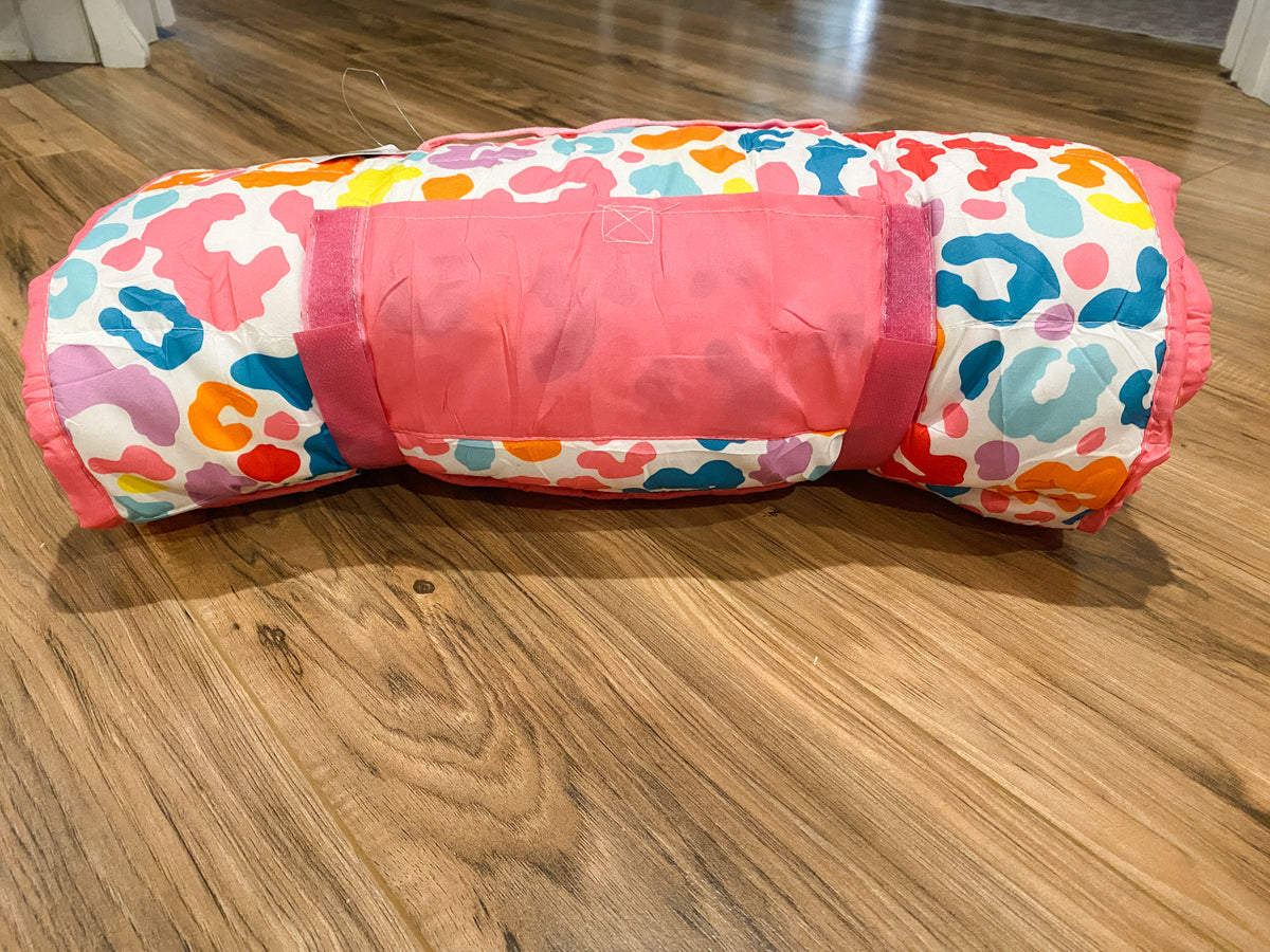 Jane Marie Colorful Leopard Kids Roll-Up Nap Mat with Blanket & Pillow | Toddler Daycare & Preschool Sleeping Mat | Kindergarten Nap Mat | Bossier City, LA