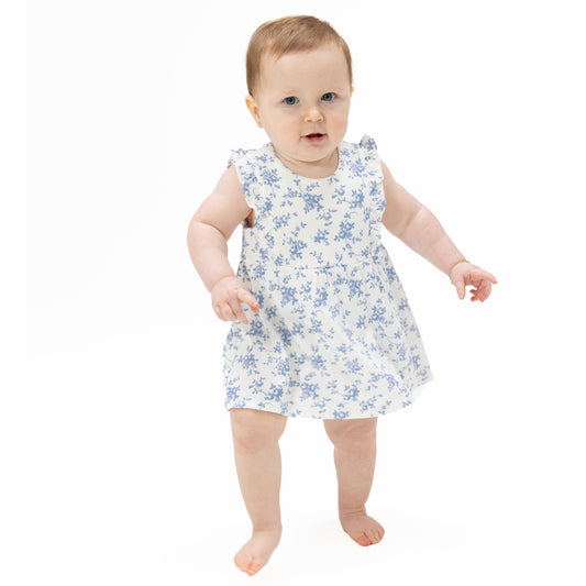 Baby Blue Vines Floral - Ruffle Bodysuit Dress
