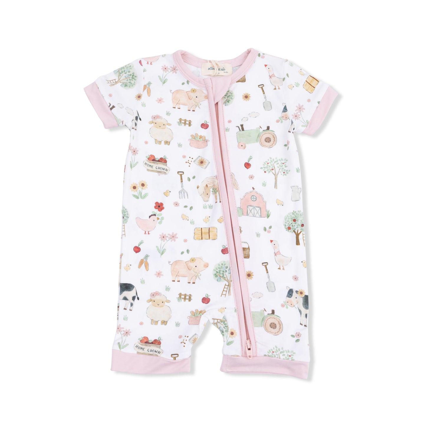 Cute Farm Animals Pink - Shortie 2 Way Zipper Romper