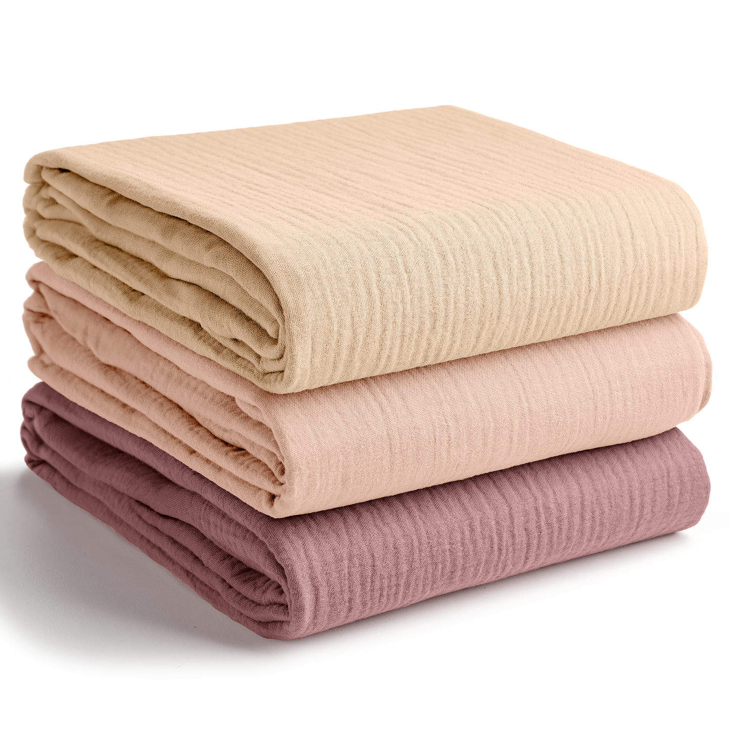Muslin Swaddle Blankets, 42” x 42” in Cream, Blush, Mauve, Pack of 3