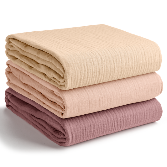 Muslin Swaddle Blankets, 42” x 42” in Cream, Blush, Mauve, Pack of 3