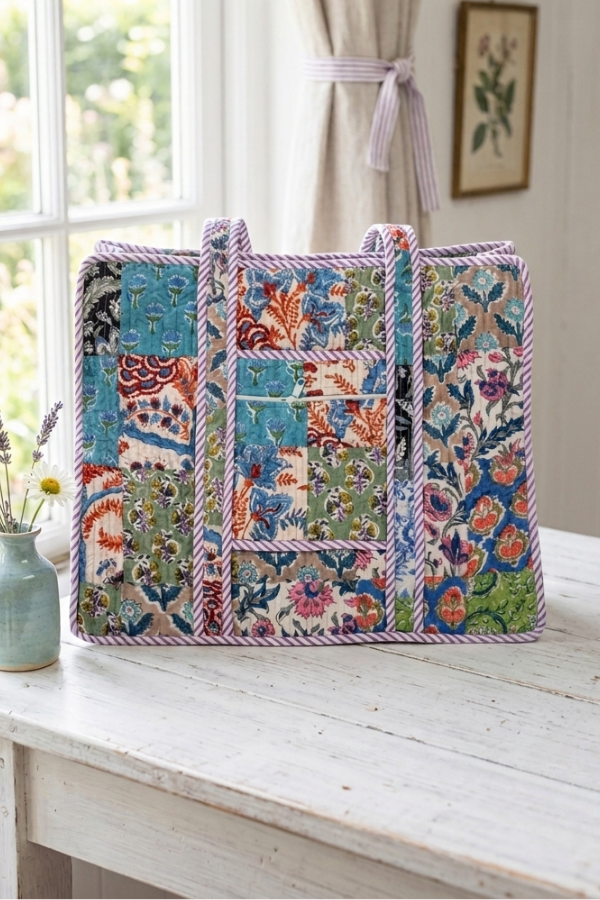 SC - ETA 7/20 - Sadie Floral Patchwork Print Tote Bag