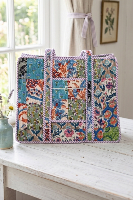 SC - ETA 7/30-8/13 Sadie Floral Patchwork Print Tote Bag