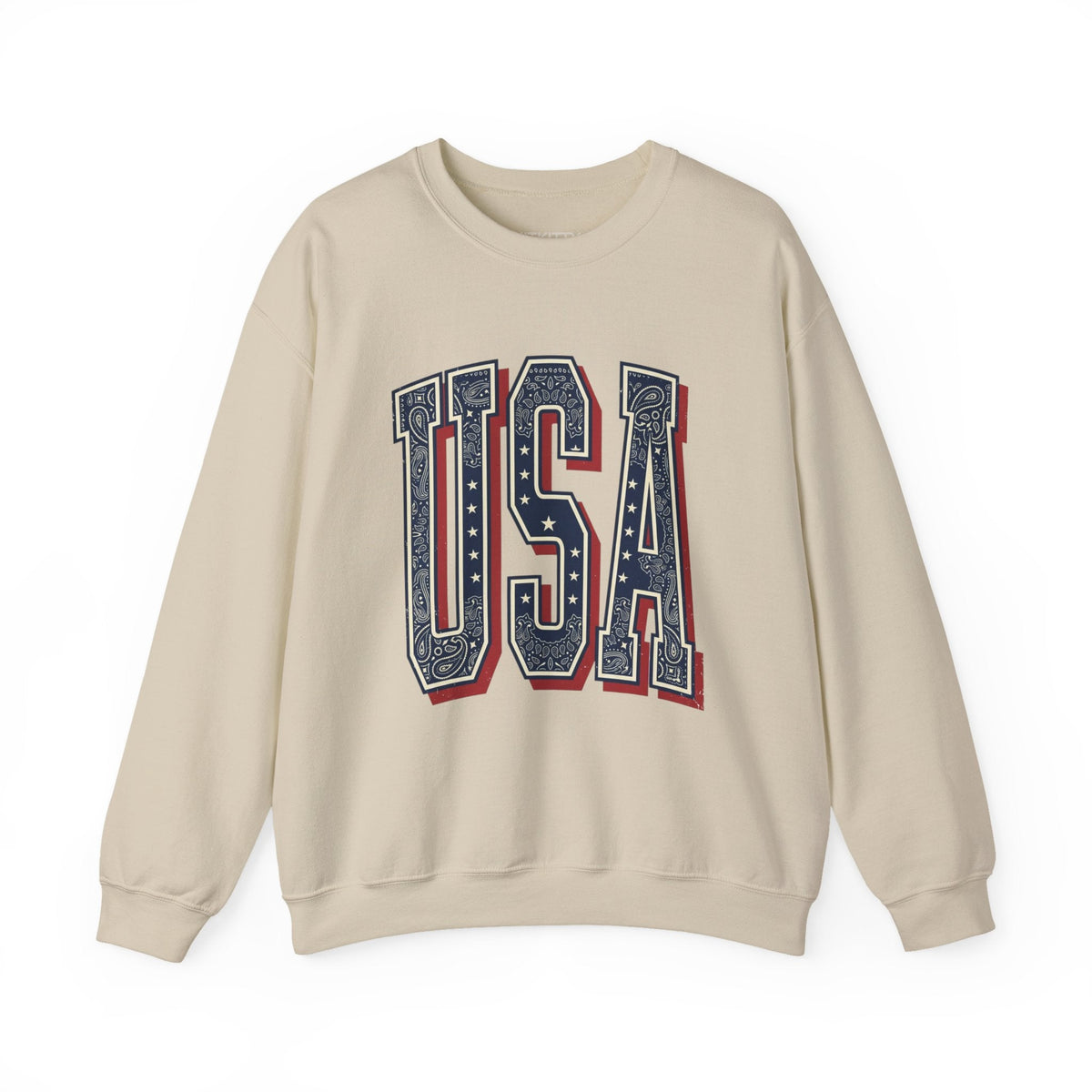 USA Varsity Embroidered Crewneck Sweatshirt | Vintage Patriotic Pullover