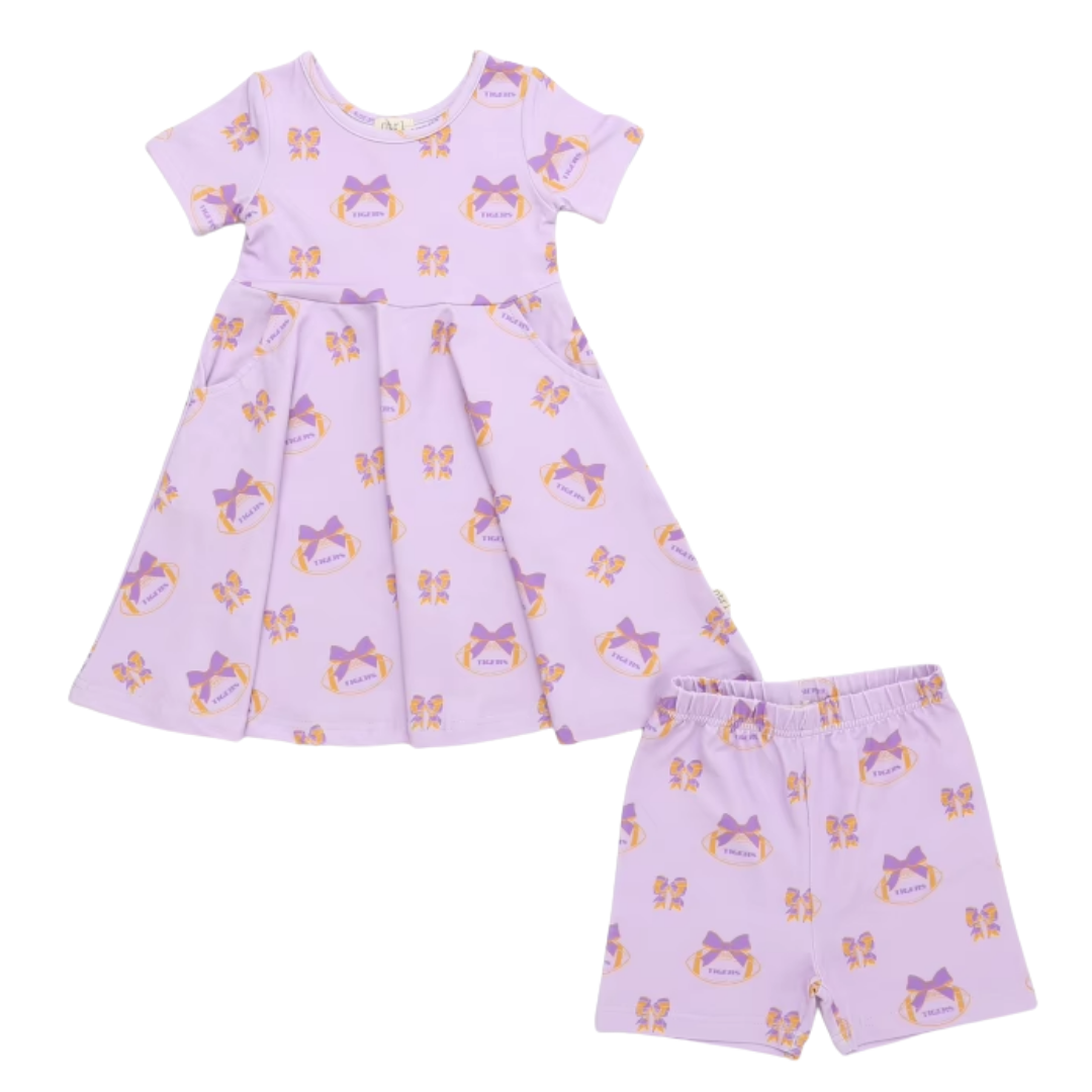 Purple & Gold Game Day Twirl Dress & Shorts Set