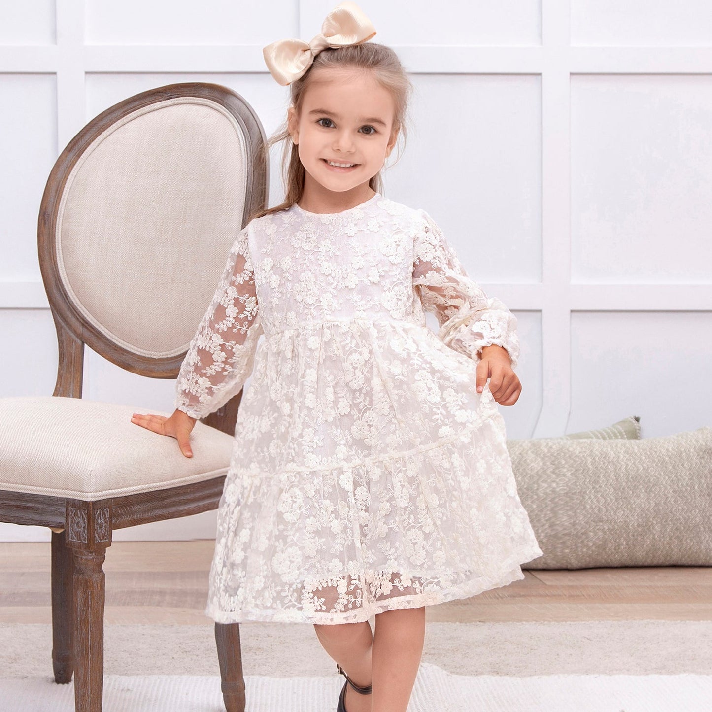 Ivory Lace Girls' Dress–Embroidered Organza Special Occasion