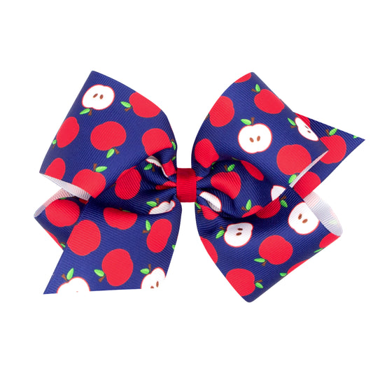 Apple-printed Grosgrain Girls Hair Bow