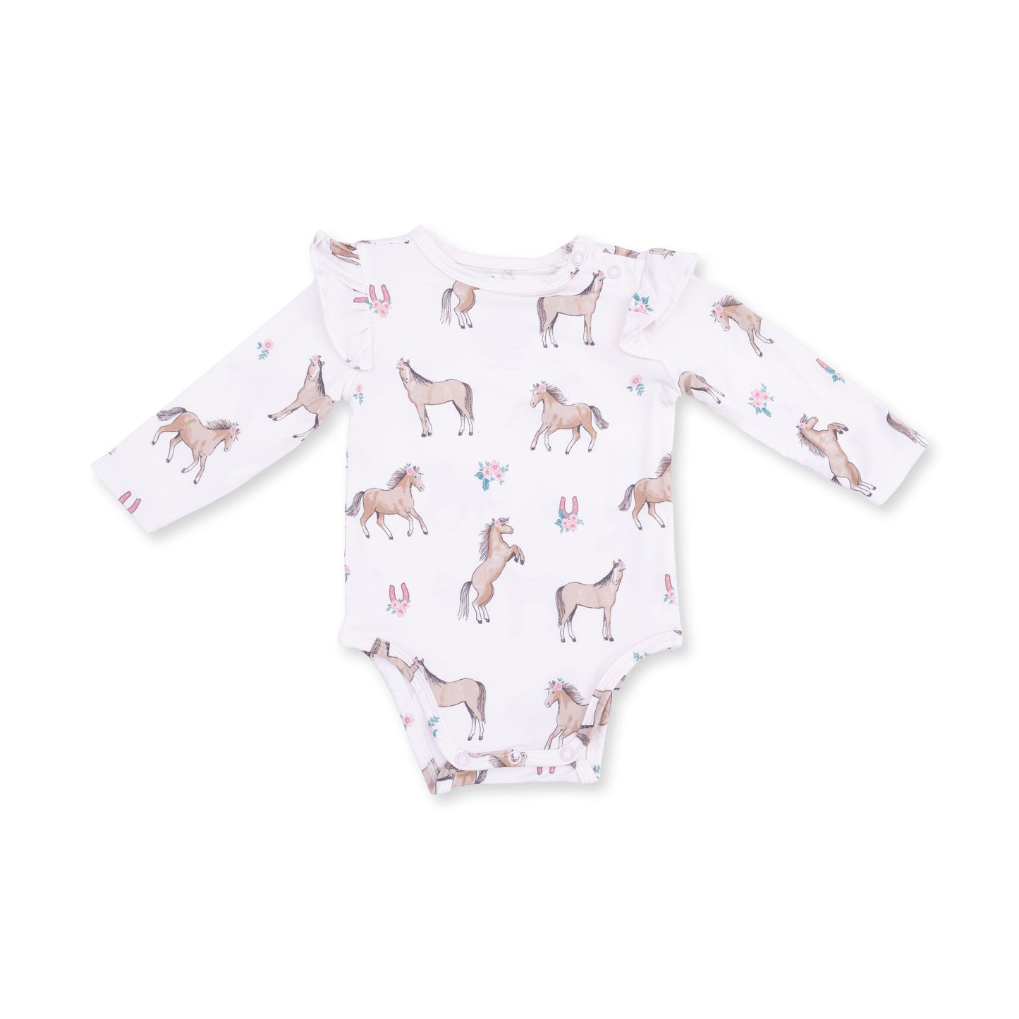 I Love Horses - Ruffle Sleeve Bodysuit with Snap Shoulder