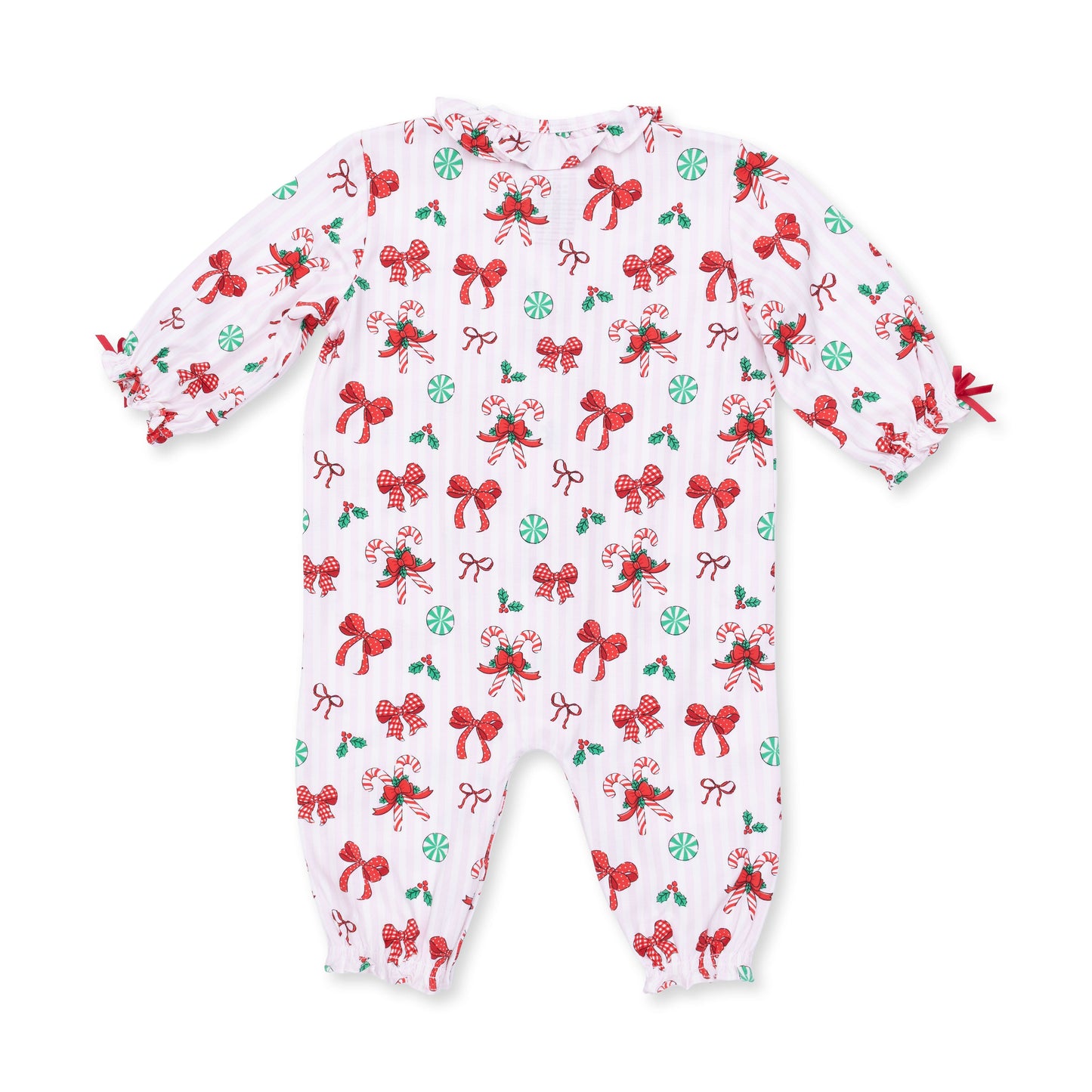 Bows & Candy Canes - Long Sleeve Ruffle Collar Romper