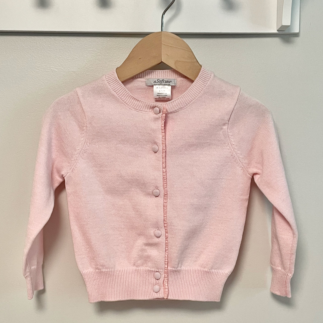 Cardigan with Ruffle Placket & Covered Buttons