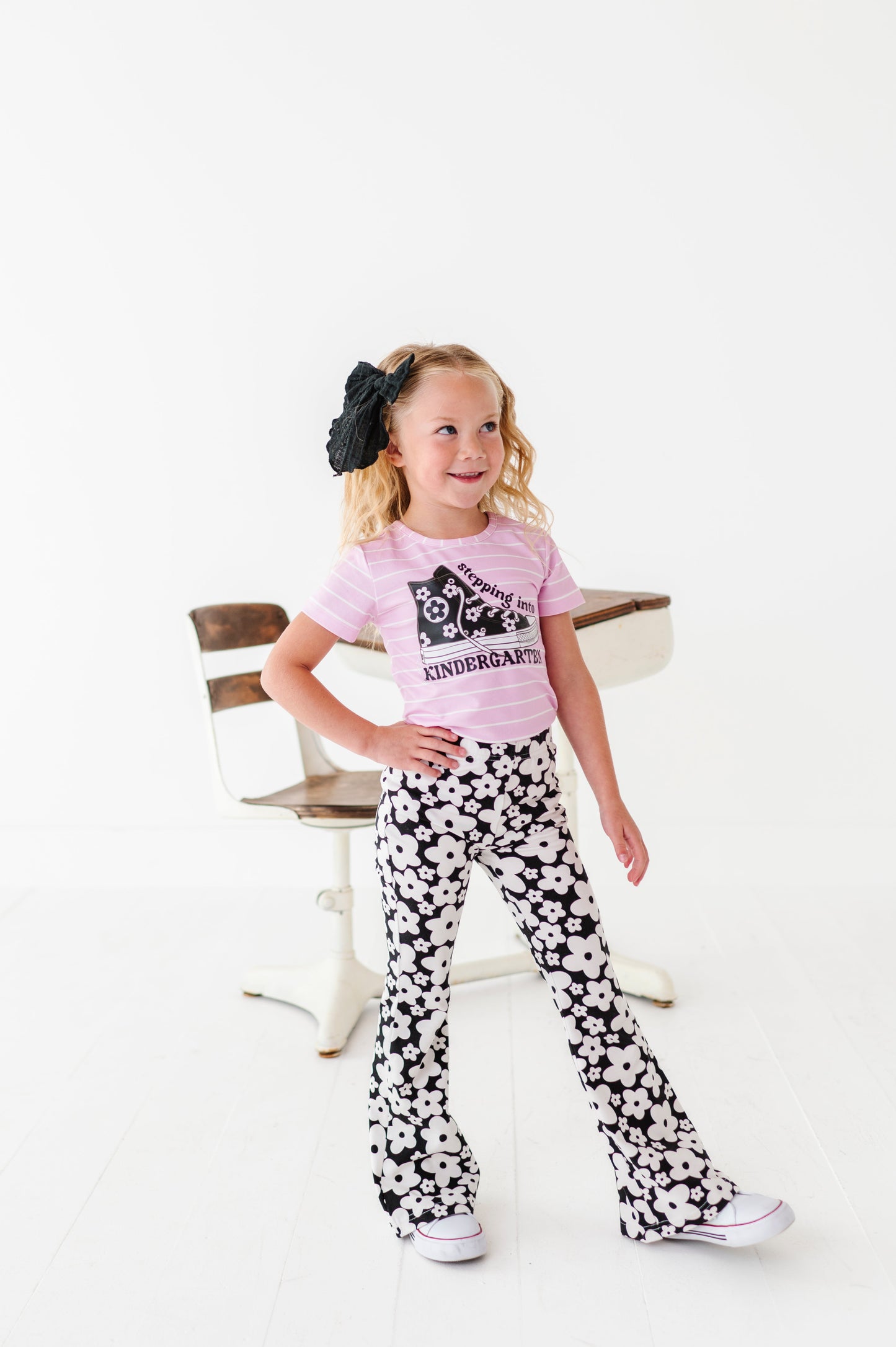 Retro Black and White Floral Flares