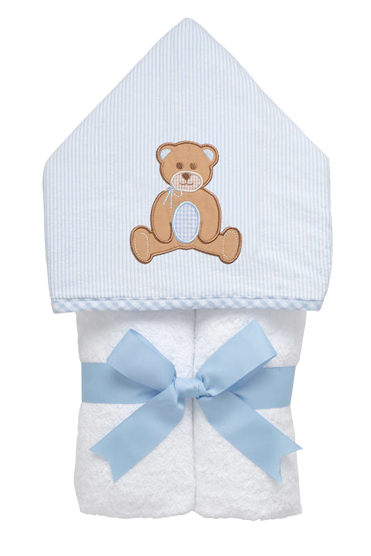 Boys Blue Teddy Bear Hooded Towel – Everykid Cotton Bath, Pool & Beach Towel | The Prissy Pelican Boutique Bossier City LA