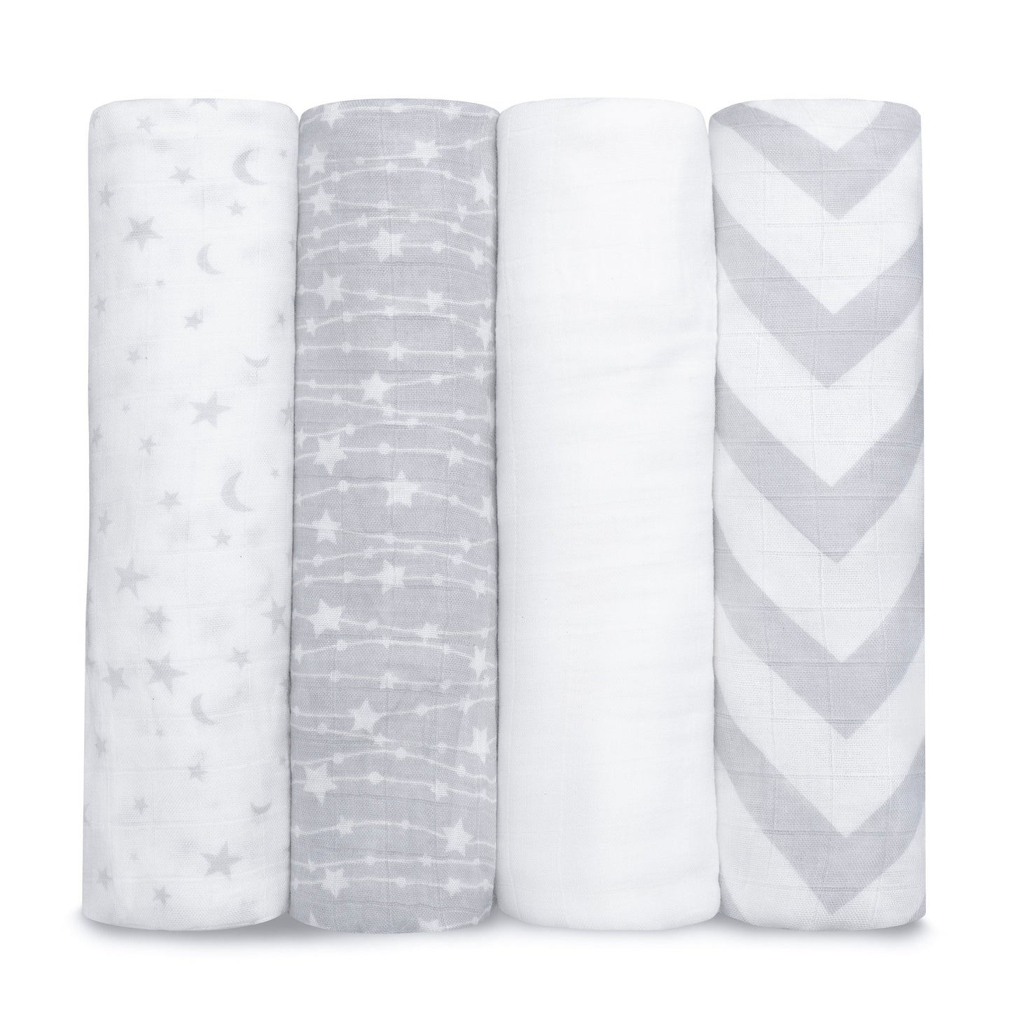 Muslin Swaddle Blankets in Grey, 4 Pack