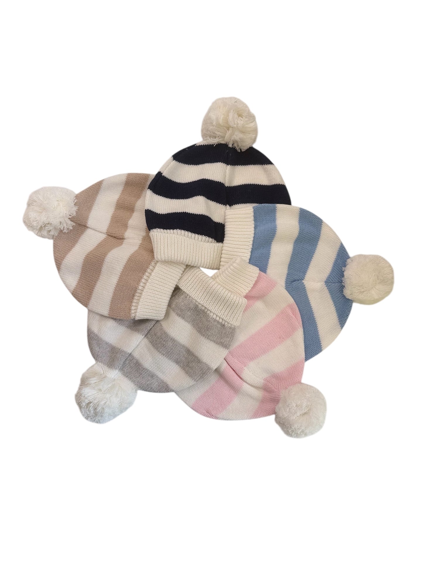 Cotton Striped Hat with Pompom