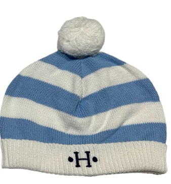 Cotton Striped Hat with Pompom