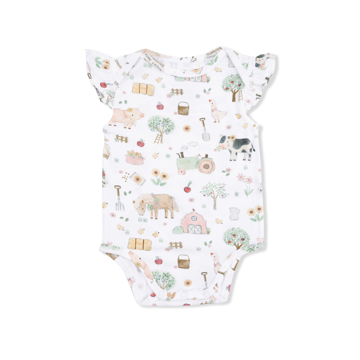 Cute Farm Animals Pink - Ruffle Sleeve Bodysuit