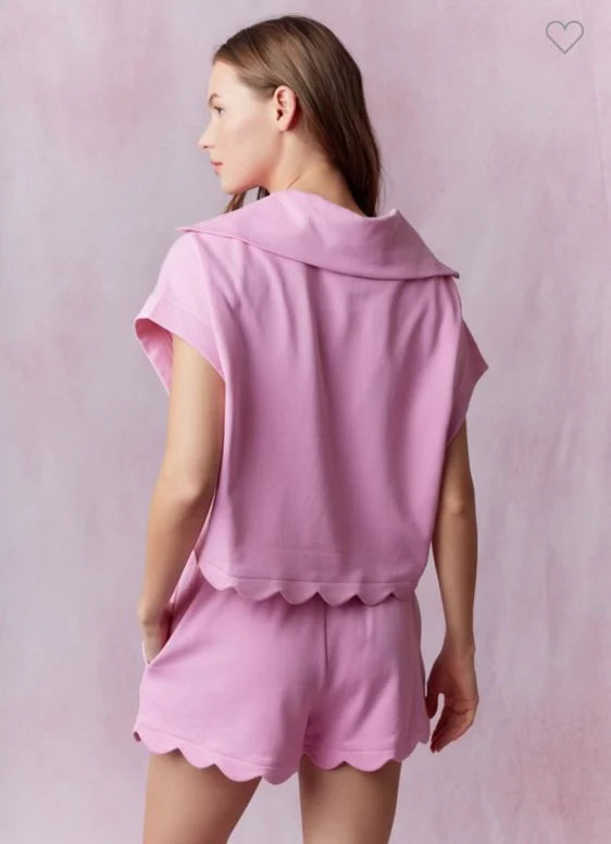 Tween Pink French Terry Scallop Hem Shorts & Dolman Sleeve Top | Mix & Match Lounge Set – Bossier City Boutique