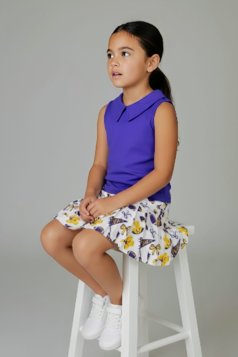 Girls Purple & Gold Gameday Cheer Set – Geaux Fight Win Top & Skort