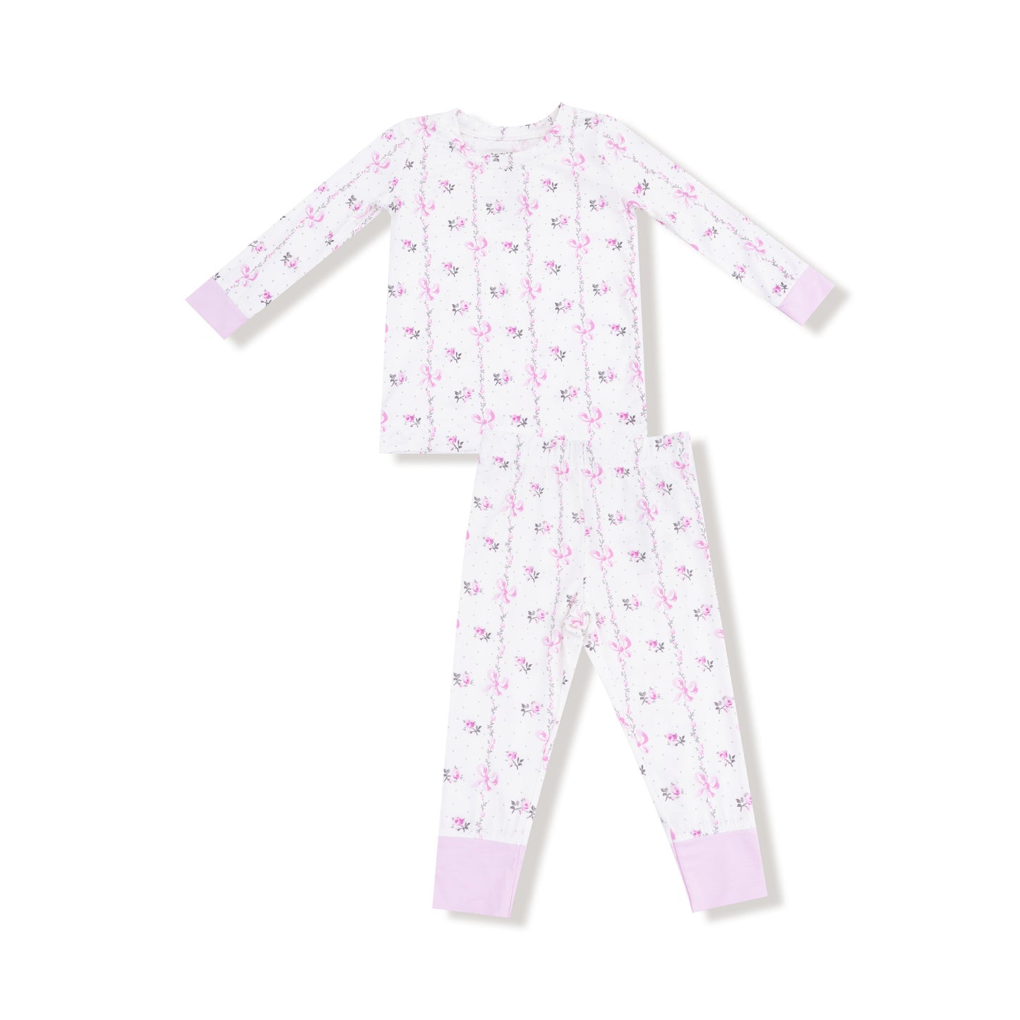 Dainty Buds and Bows Stripe - Long Sleeve Loungewear Set