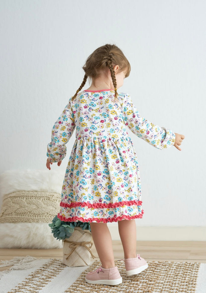 Platinum Floral Print Ruffle Dress