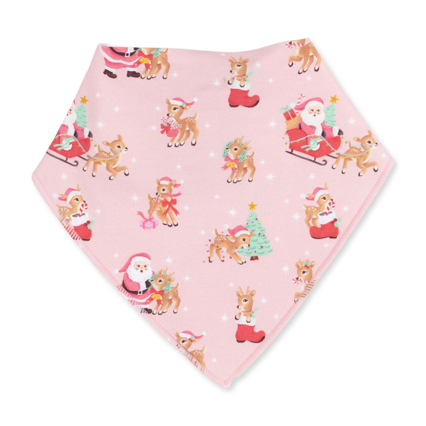 Vintage Reindeer & Santa Pink - Bandana Bib