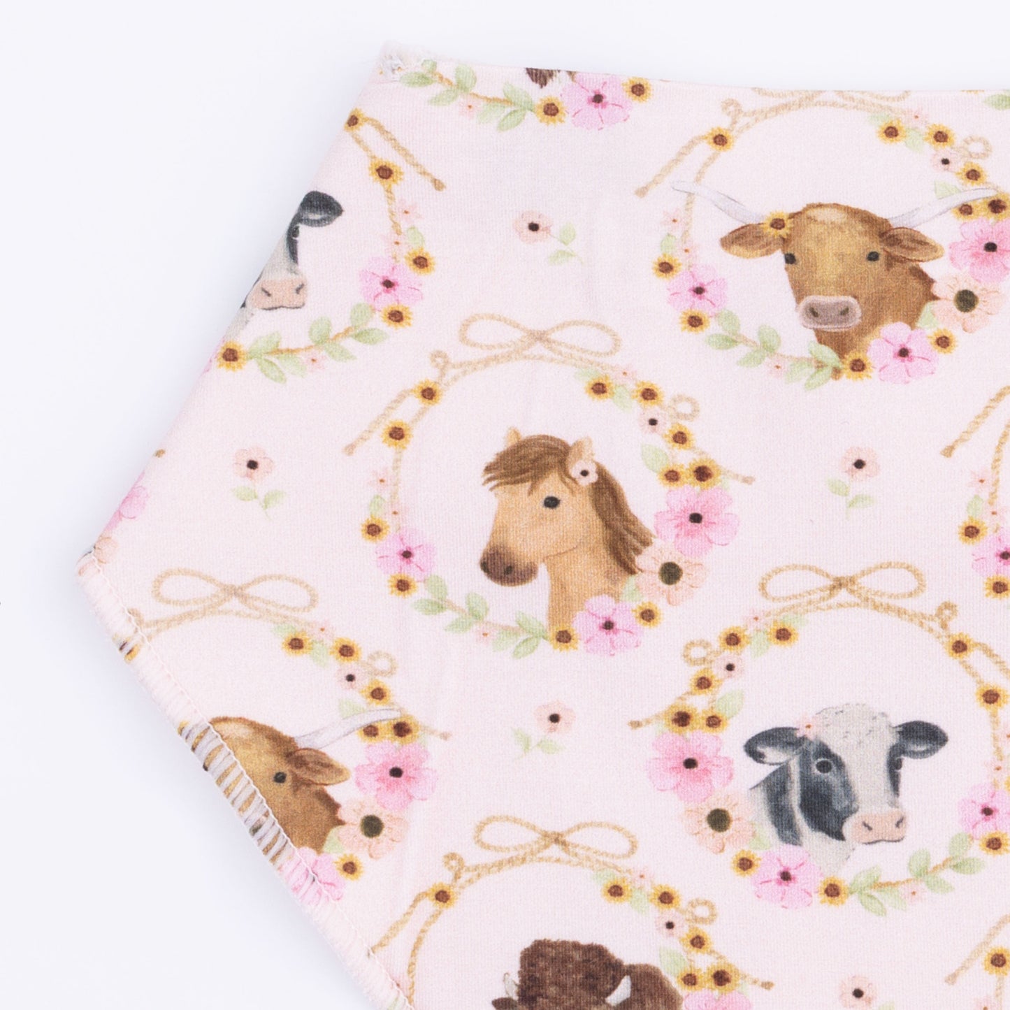 Farm Animals Floral Cameos Pink - Bandana Bib