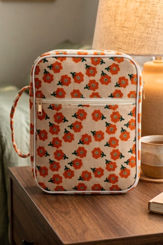 SC - Joanna Orange Floral Zipper Bible Cover