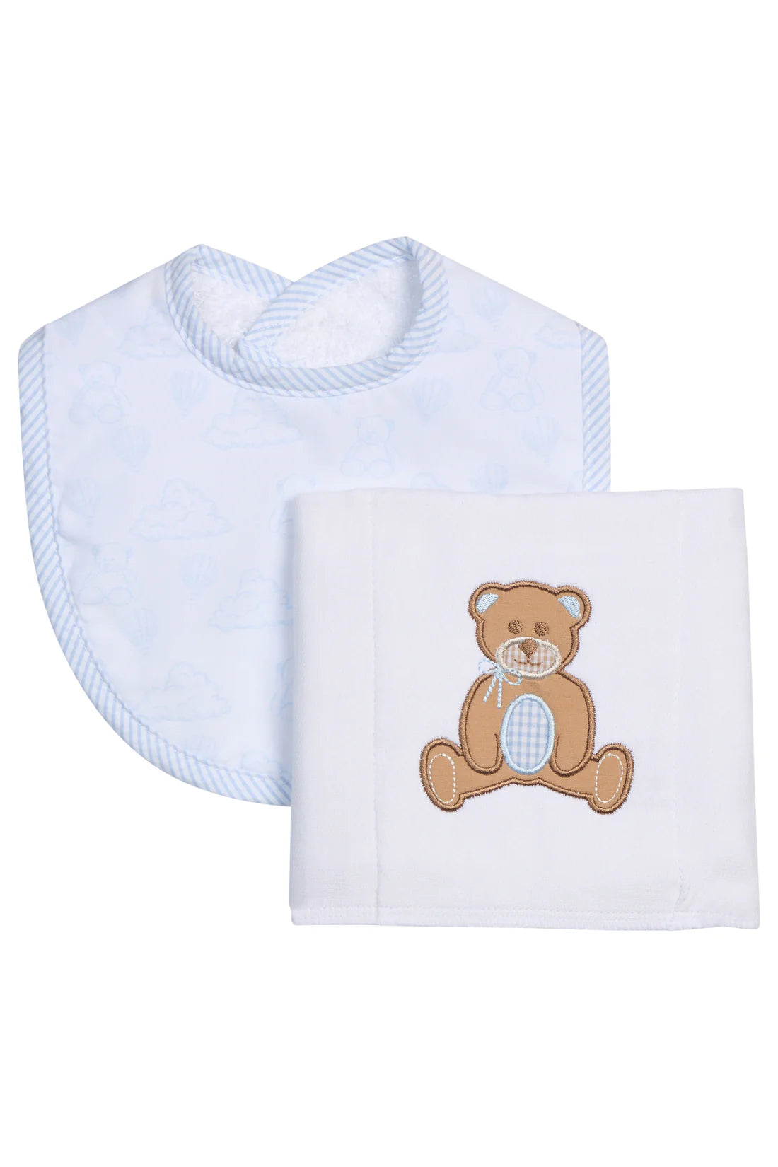 Blue Teddy Bear Baby Bib & Burp Cloth Gift Set | Newborn Baby Boy Gift Set | Bossier City Baby Boutique