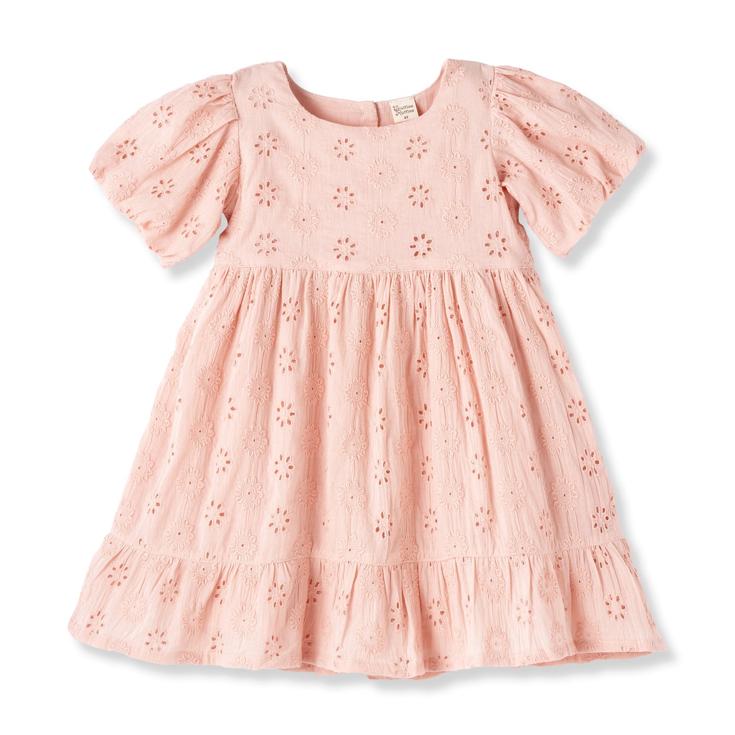 Pink Cotton Eyelet Puff Sleeve Dress