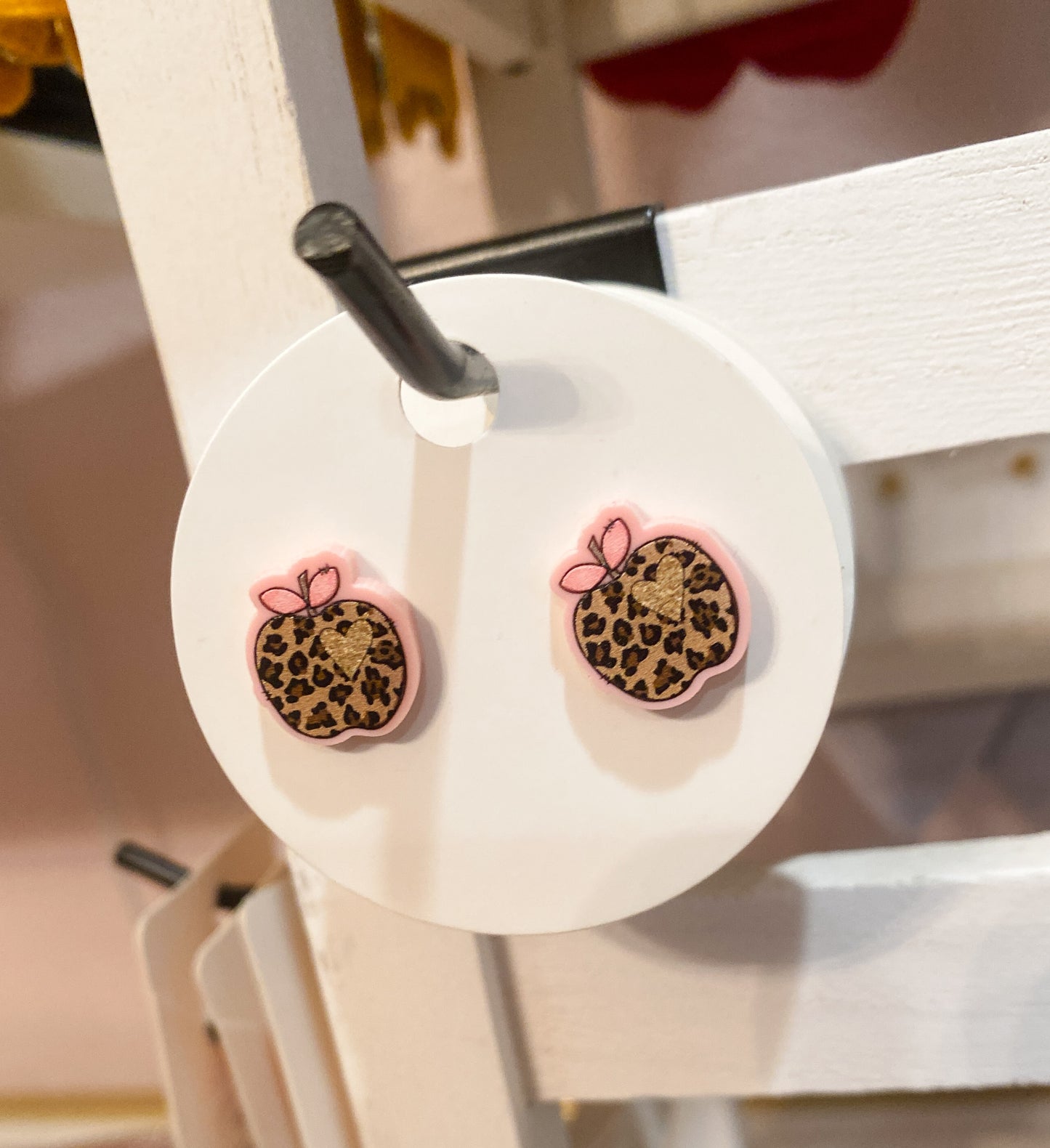 Leopard Apple Stud Earrings | Teacher Apple Earrings | Back to School Jewelry | Bossier City, LA