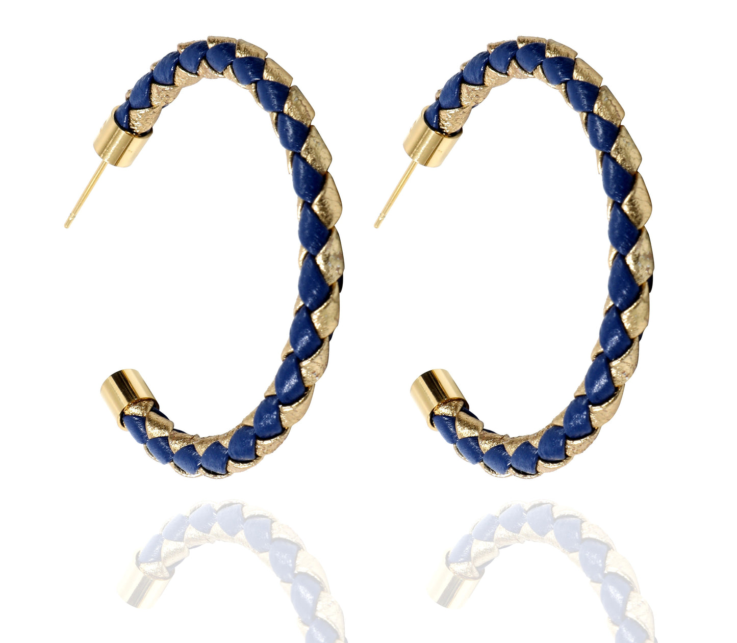 Navy Blue & Gold Braided Hoop Earrings