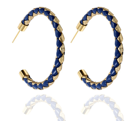 Navy Blue & Gold Braided Hoop Earrings
