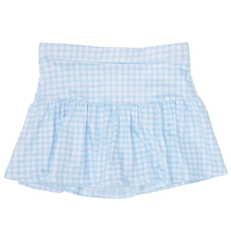 Light blue checkered skirt on a white background with 'Agatha' branding.