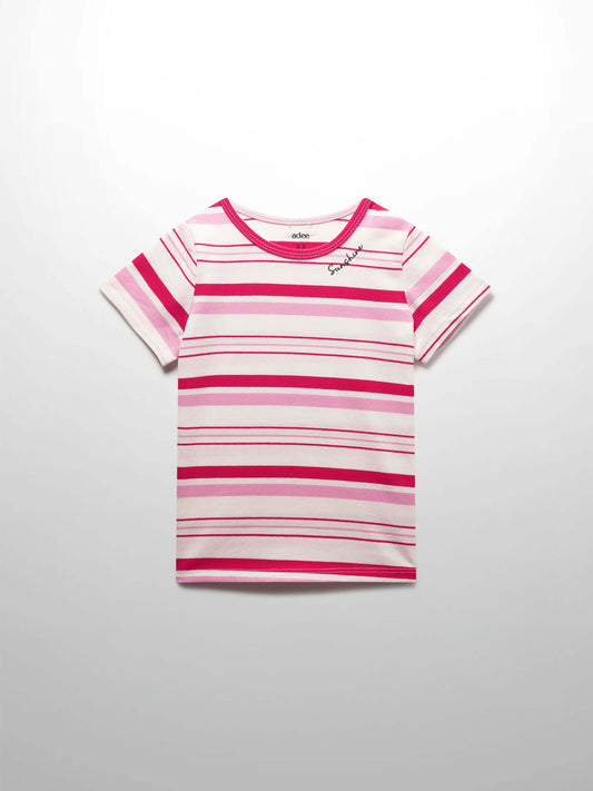 Pink & Red Striped Short Sleeve T-Shirt