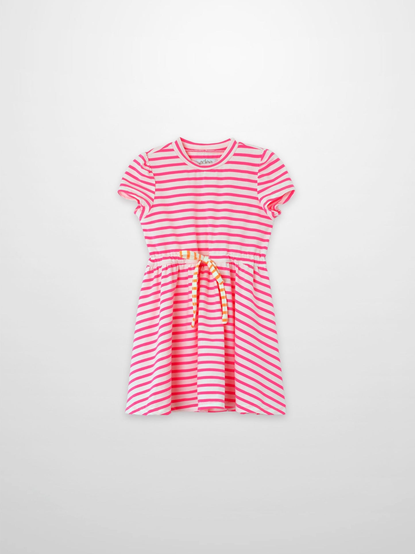 Neon Pink Striped Dress -  Short Sleeve