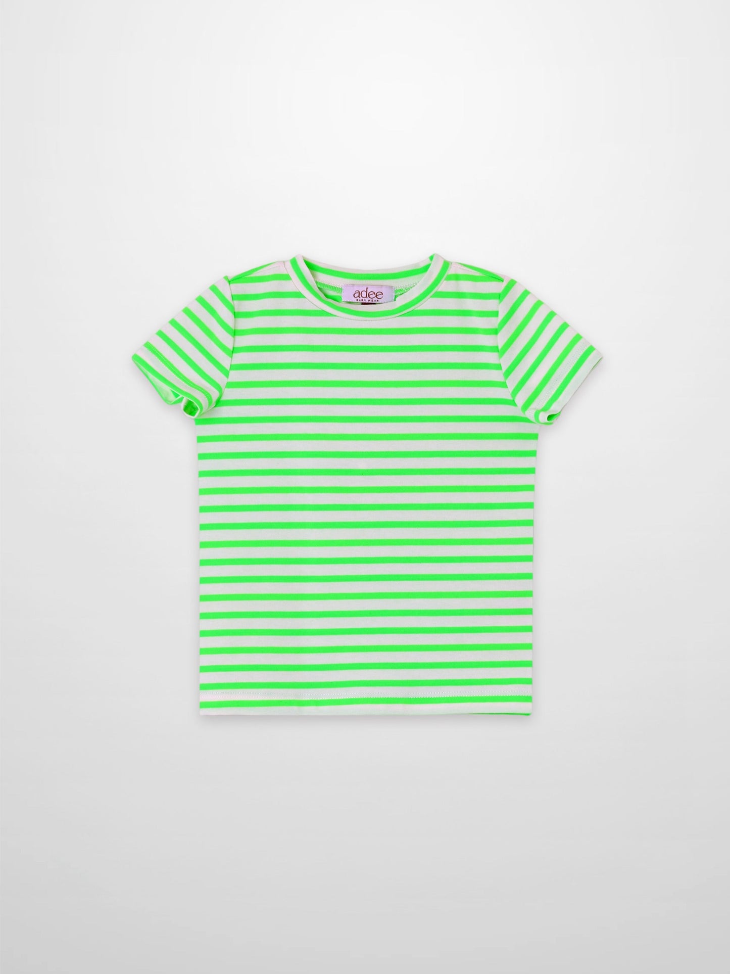 Neon Green Striped Boxy T-shirt  - Short Sleeve