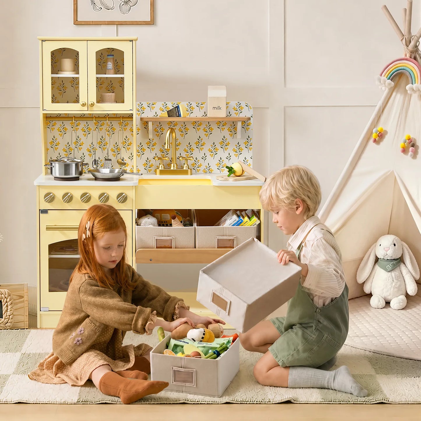 Tiny Land® Wooden Play Kitchen with Storage for Creative Toddlers