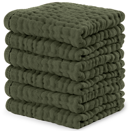 Muslin Washcloths in Kelp