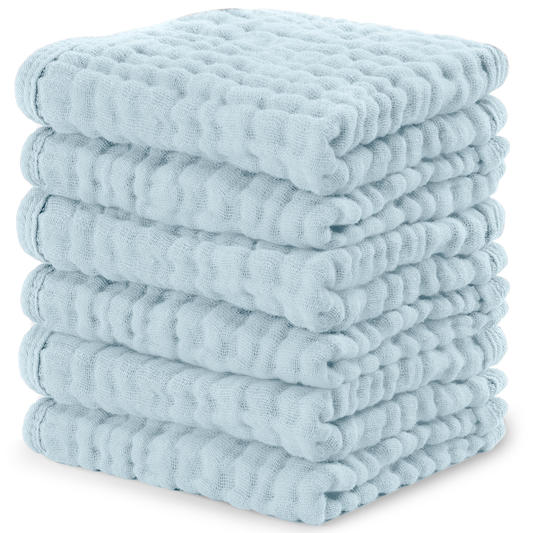 Muslin Washcloths in Sky Blue