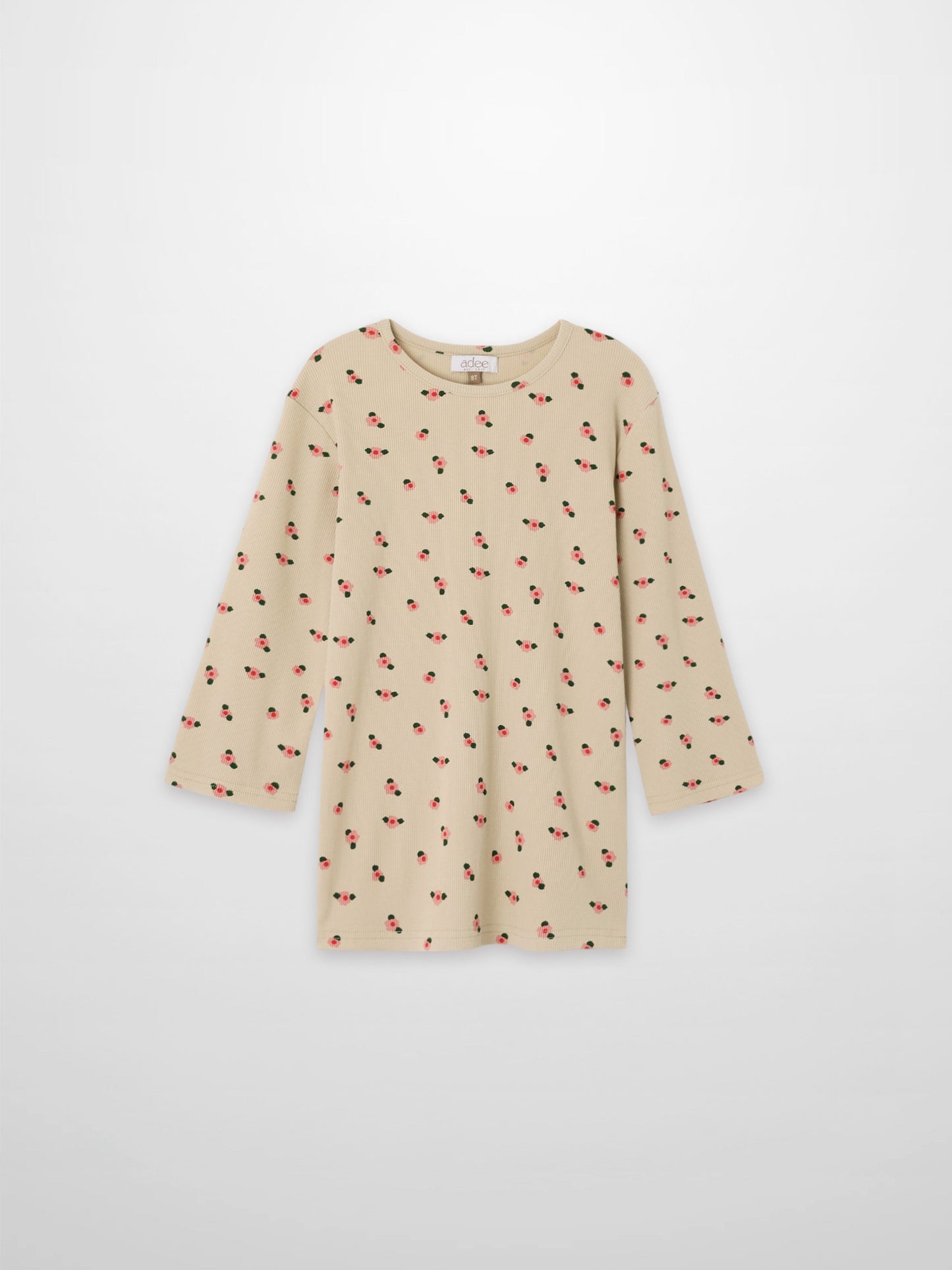 Tan Floral T-shirt - 3/4 Sleeve