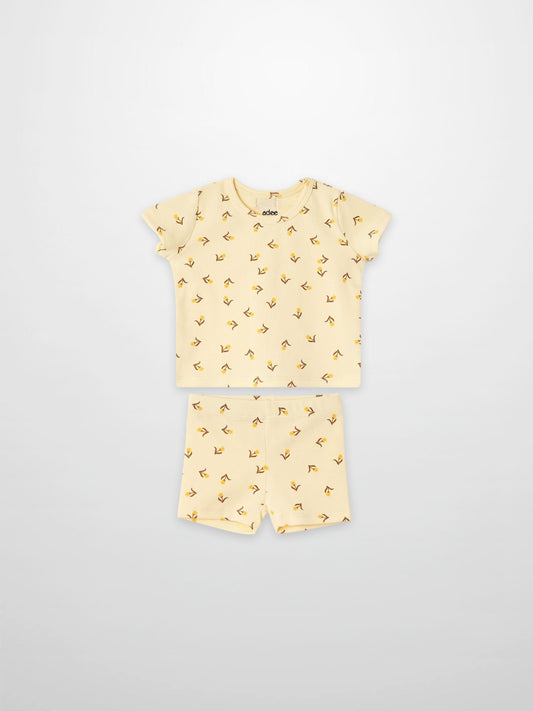 Butter Yellow Tulip Short Sleeve T-Shirt & Shorts Set