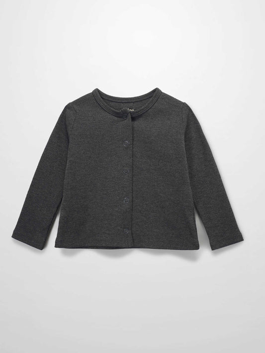 Thin Ribbed Cardigan - Heather Grey