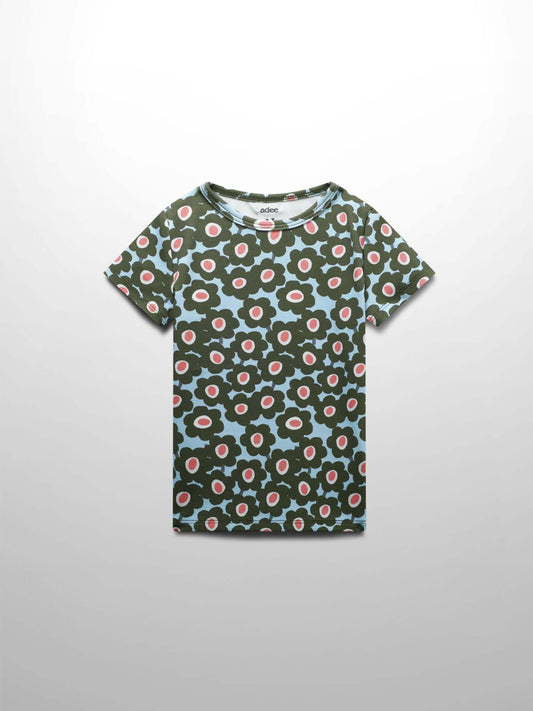 Green Flower Print Fitted Short Sleeve Shirt