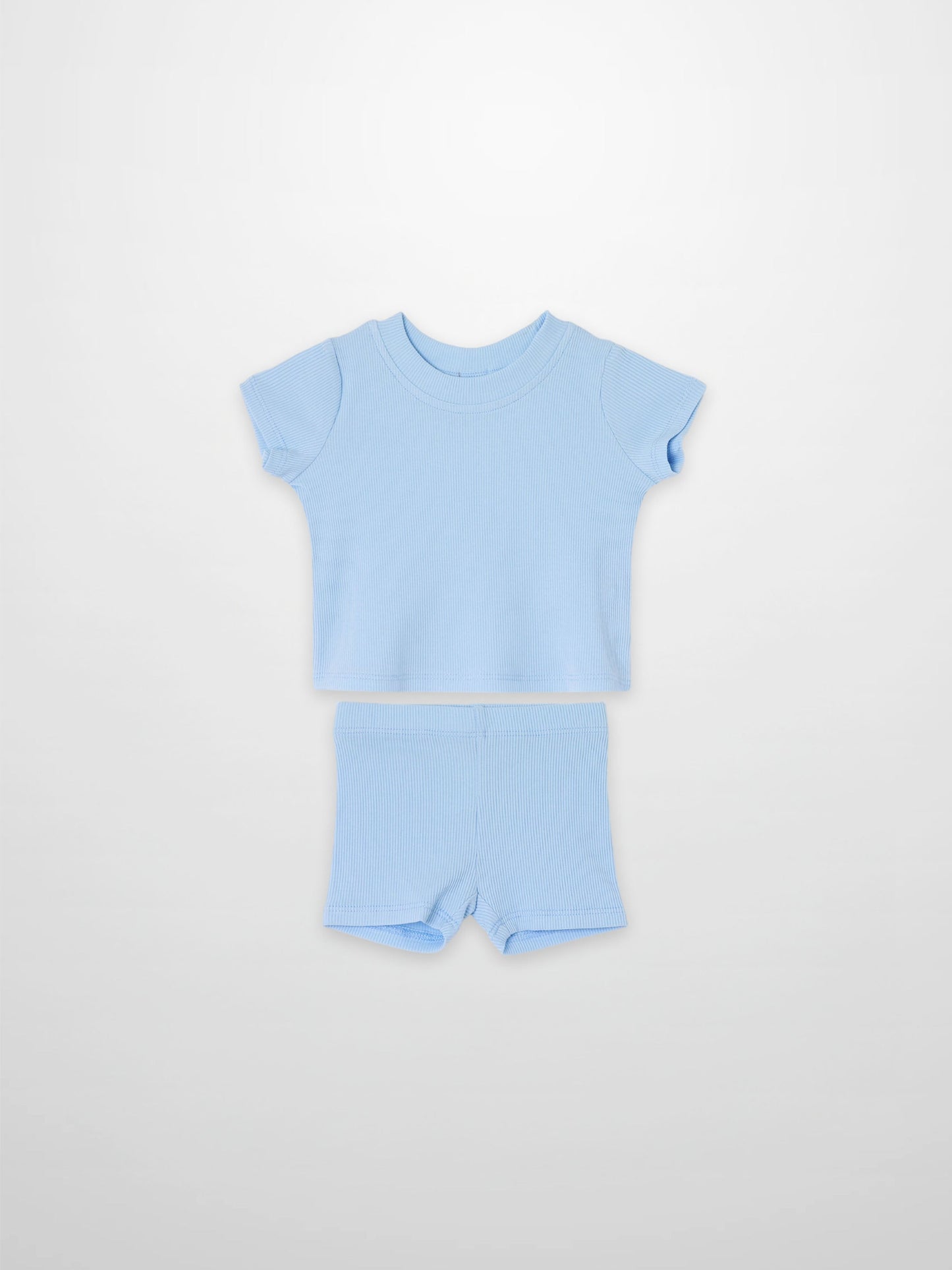 Short Sleeve Boxy T-shirt  & Shorts Set - Light Blue