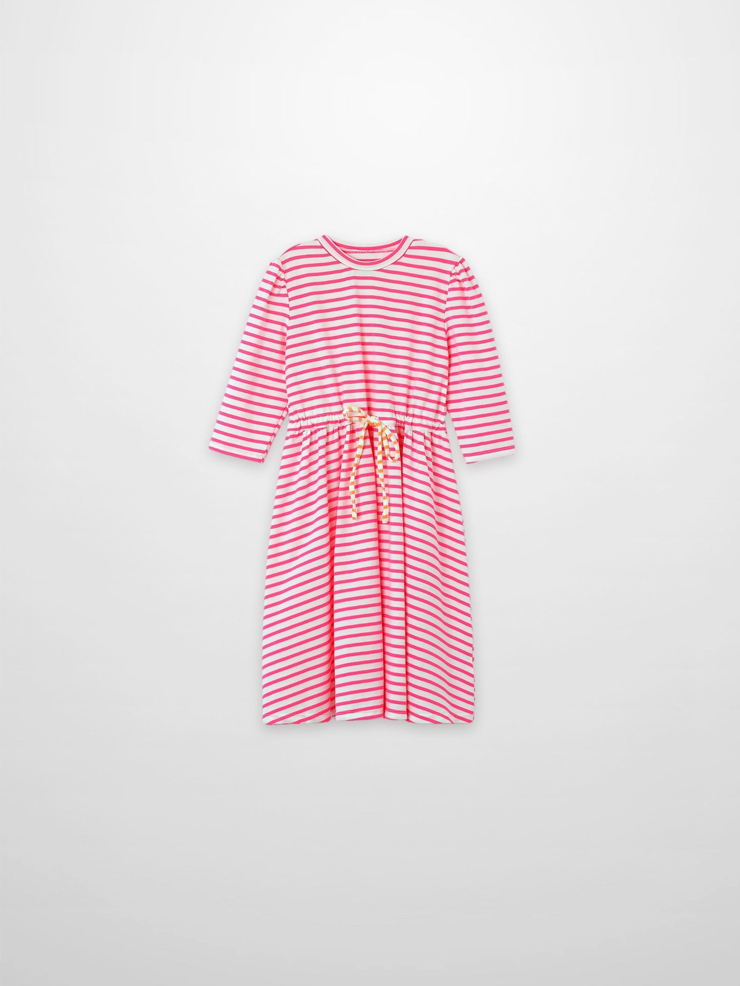 Neon Pink Striped Dress -  3/4 Sleeve