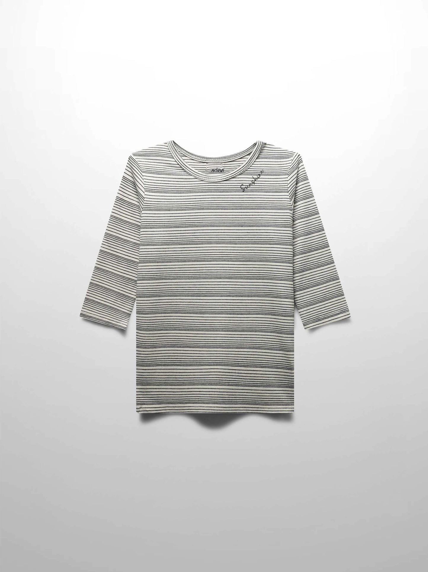 Black Striped  Fitted 3/4 Sleeve T-Shirt