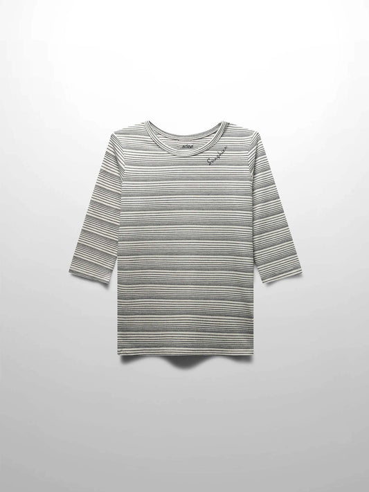 Black Striped  Fitted 3/4 Sleeve T-Shirt