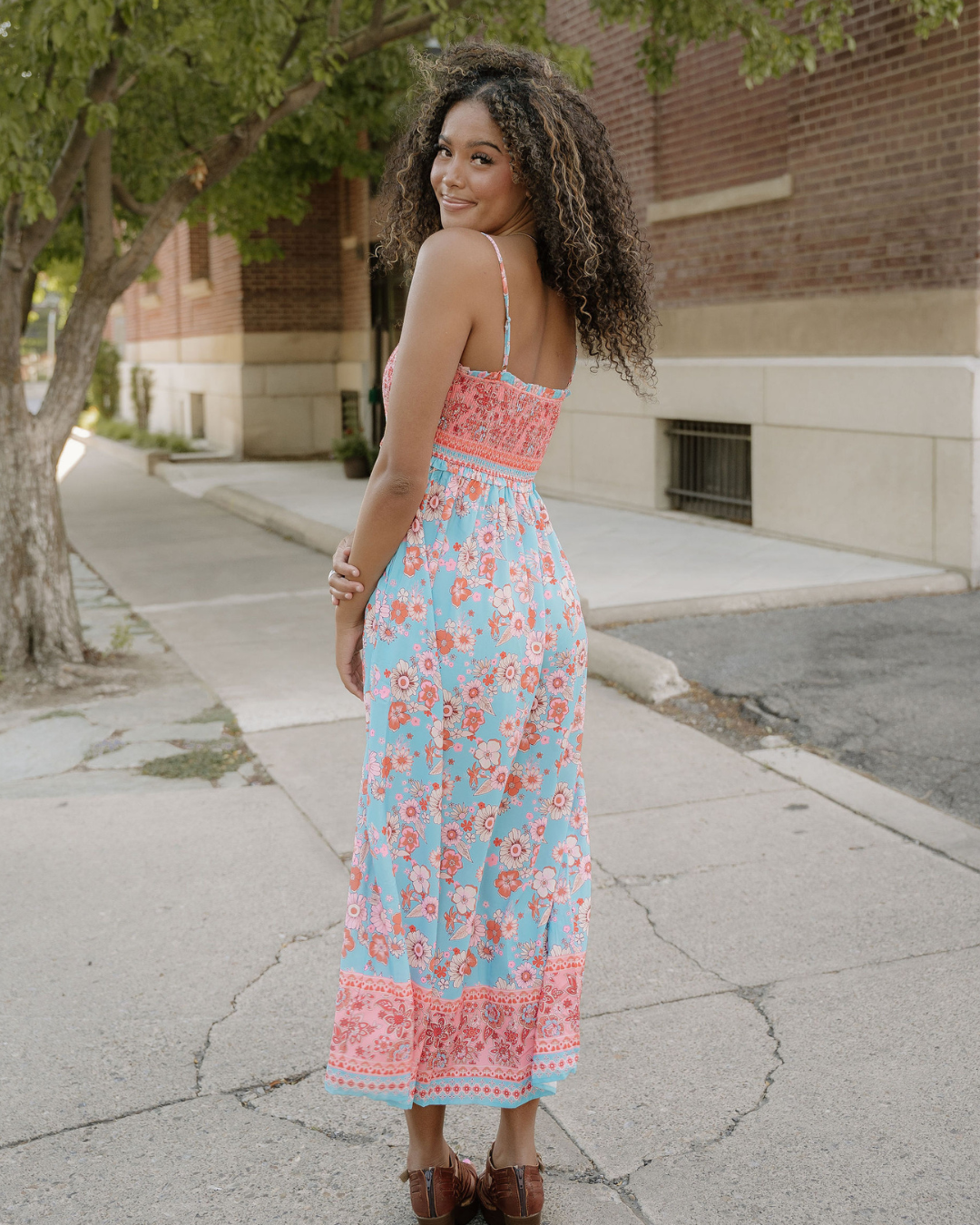 Hattie Bohemian Ethnic Print Spaghetti Straps Vacation Maxi Dress